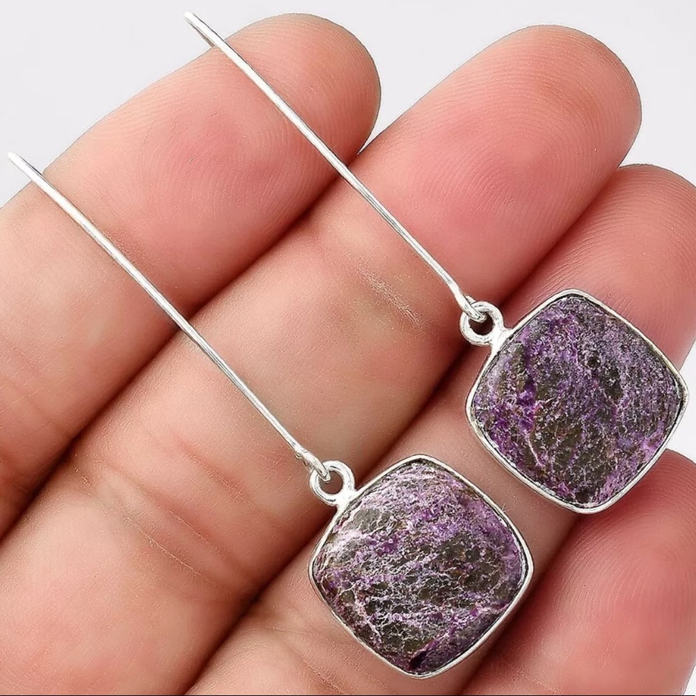 Natural purpurite sterling silver earrings - Picture 4 of 8